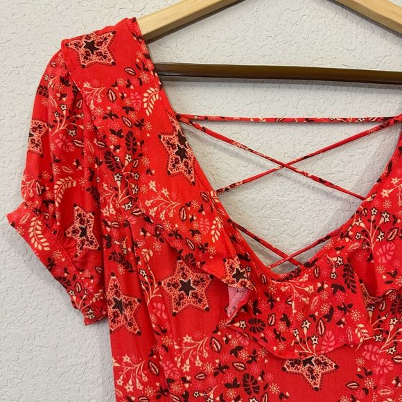 SPELL & THE GYPSY Collective Celestial Mini Dress Lace Up Back in Red - Picture 4 of 15